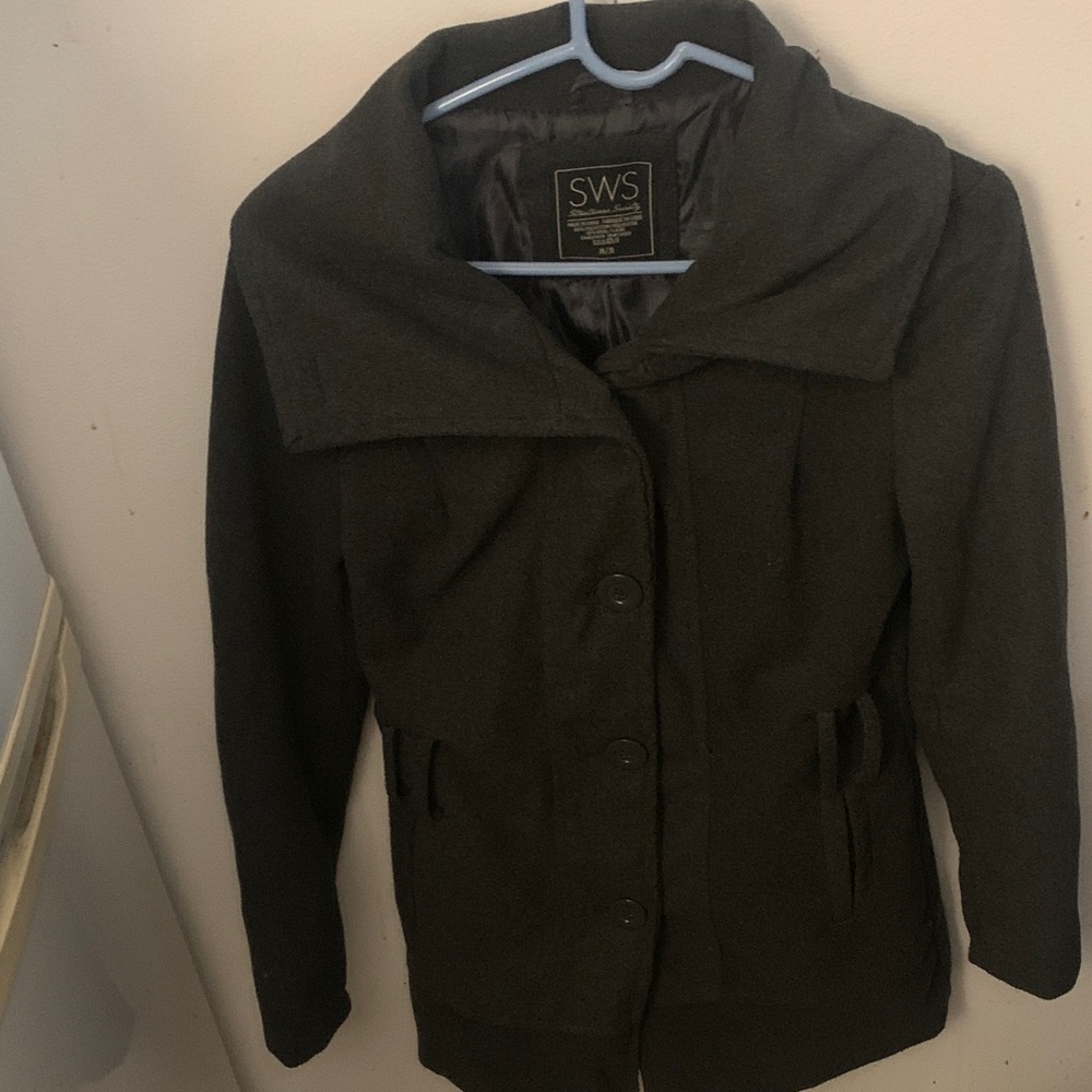 Absolutely Stunning SWS Charcoal Grey Formal Pea Coat Wool Blend Jacket SZ Med😍😍